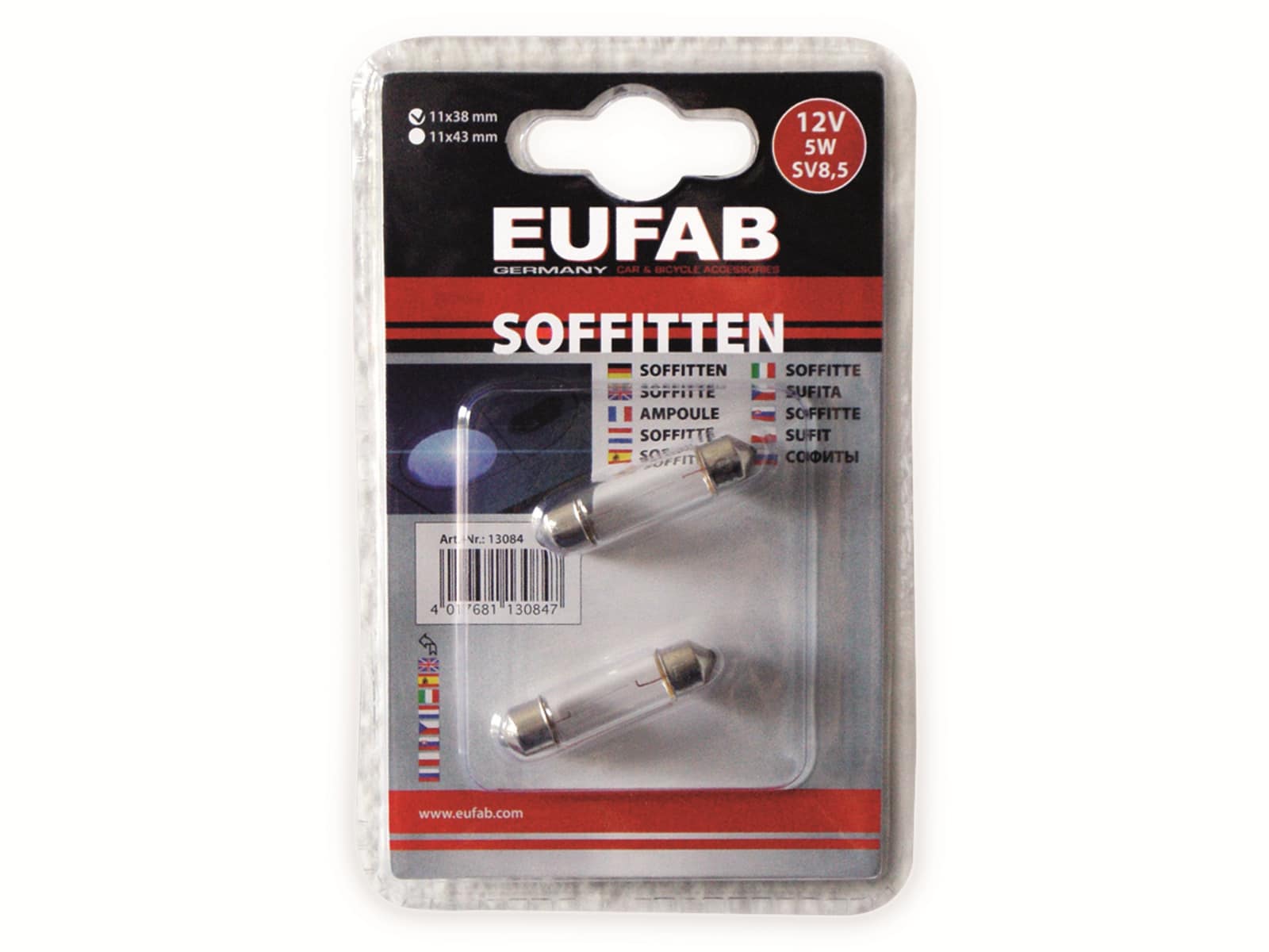EUFAB KFZ-Glühlampe 12 V, 5 W, SV8,5, 11x38, 2 Stück