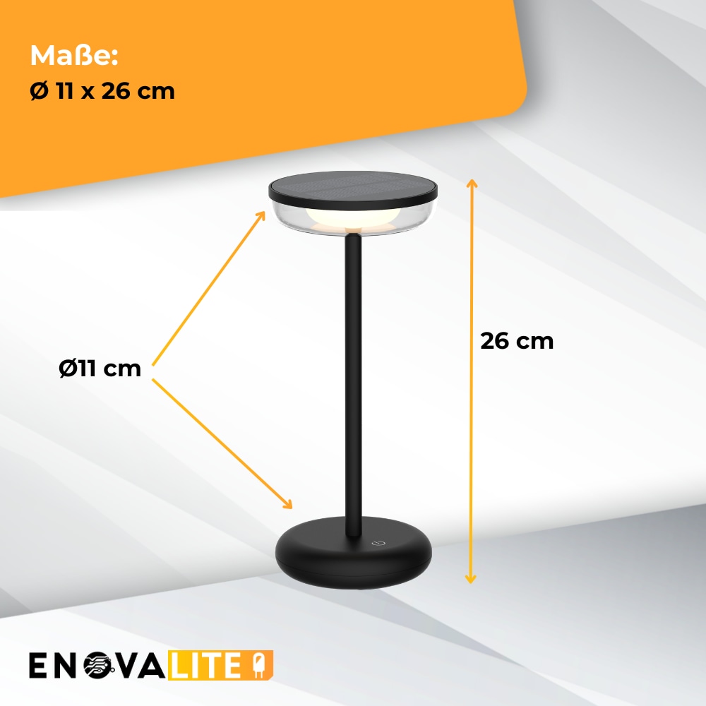 ENOVALITE LED-Akku-Tischleuchte, Solar- u. Netzbetrieb, dimmbar, 2700K