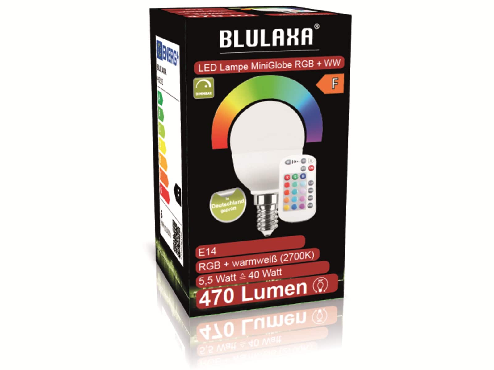 BLULAXA LED-SMD-Lampe, G47, RGB, E14, EEK: F, 5,5 W, 470 lm, 2700 K