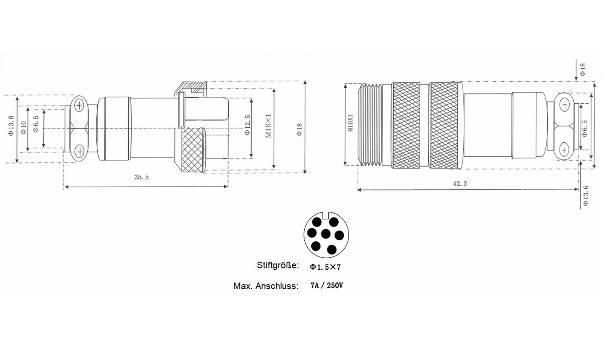 Hochstrom Steckverbinder-Set, 7-polig, Ø 16 mm, Schraubverschluss