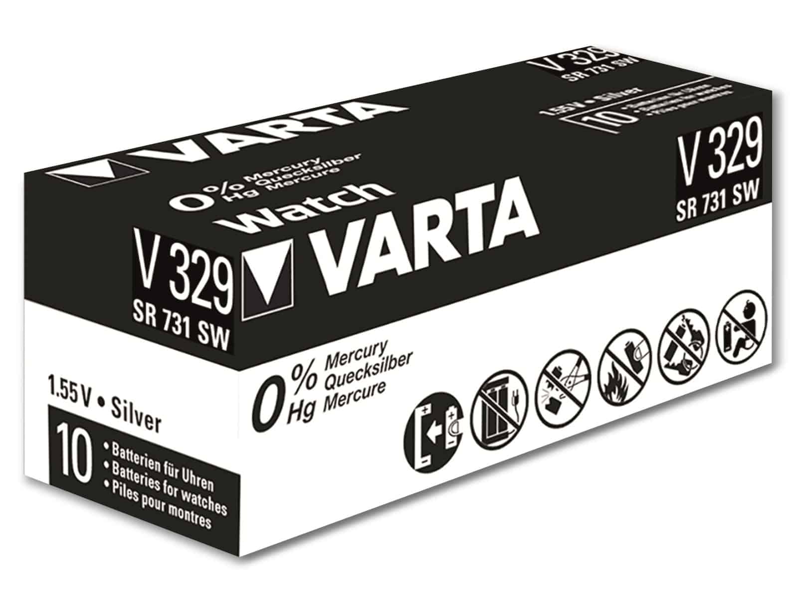 VARTA Knopfzelle Silver Oxide, 329 SR731,  1.55V, 10 Stück