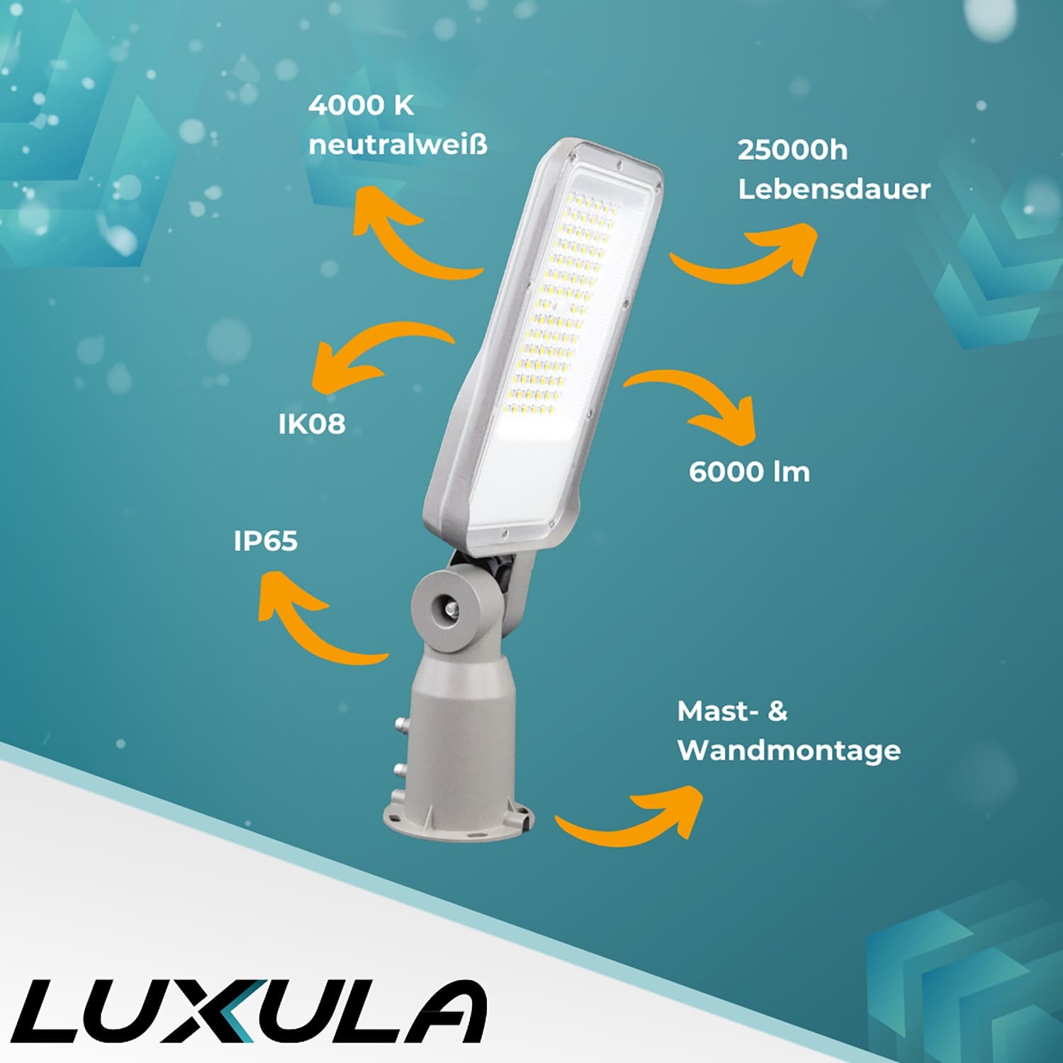 LUXULA LED-Straßenleuchte LX800100, 50W, 6000lm, 4000K, neutralweiß, IP65