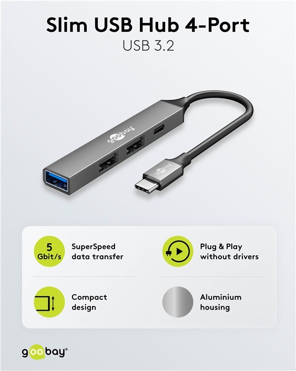 GOOBAY USB-C Hub 74459 Slim 4 Port USB-C auf USB-C/USB-A