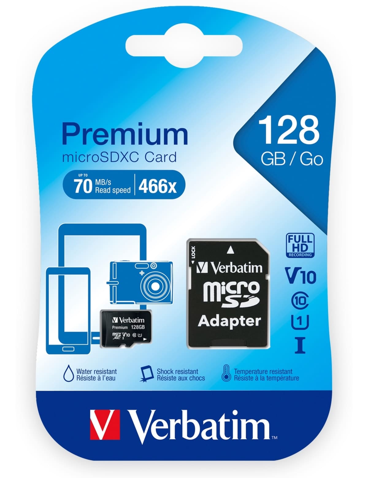 VERBATIM MicroSDXC Card Premium, 128 GB, Class 10, inkl. Adapter 5er Pack