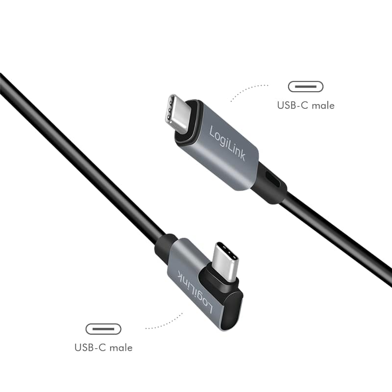 LOGILINK USB2.0 Typ-C CU0183, C/M 90°, PD, schwarz, 2,0 m