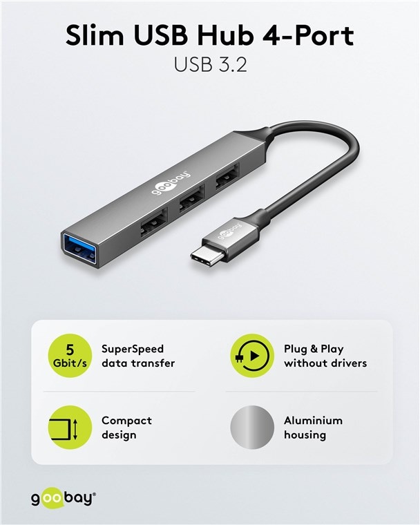 GOOBAY USB-C Hub 74457 Slim 4 Port USB-C auf USB-A