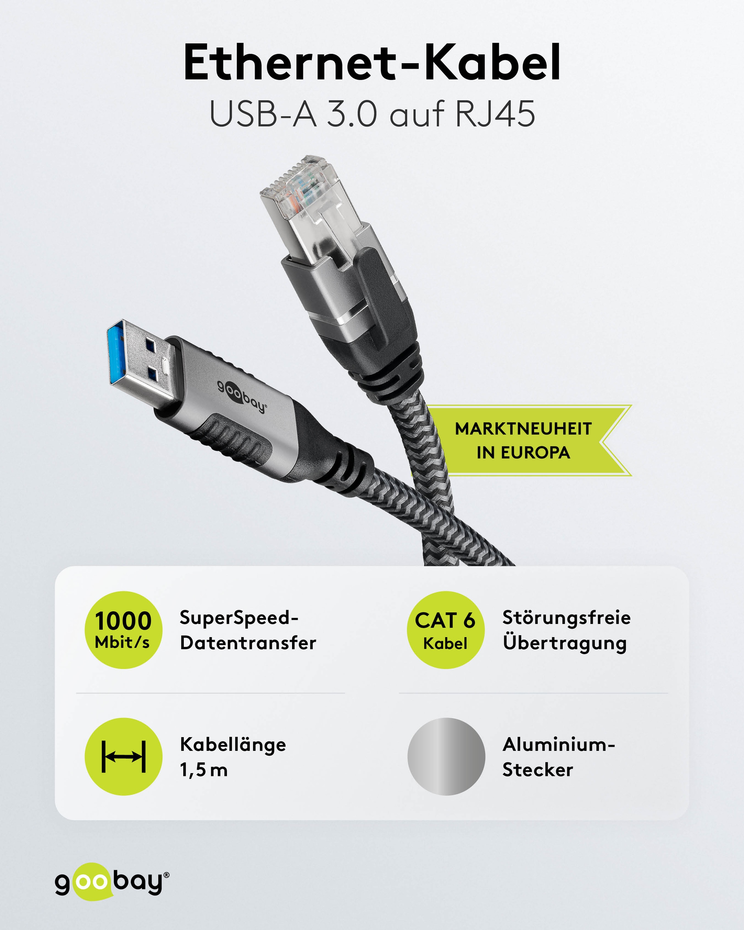 GOOBAY Ethernet-Kabel CAT6 USB-A 3.0 auf RJ45 1,5m