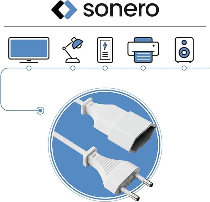 SONERO Netzkabel Verlängerung, X-ESG-ESB-010W, gerade, weiß, 1m