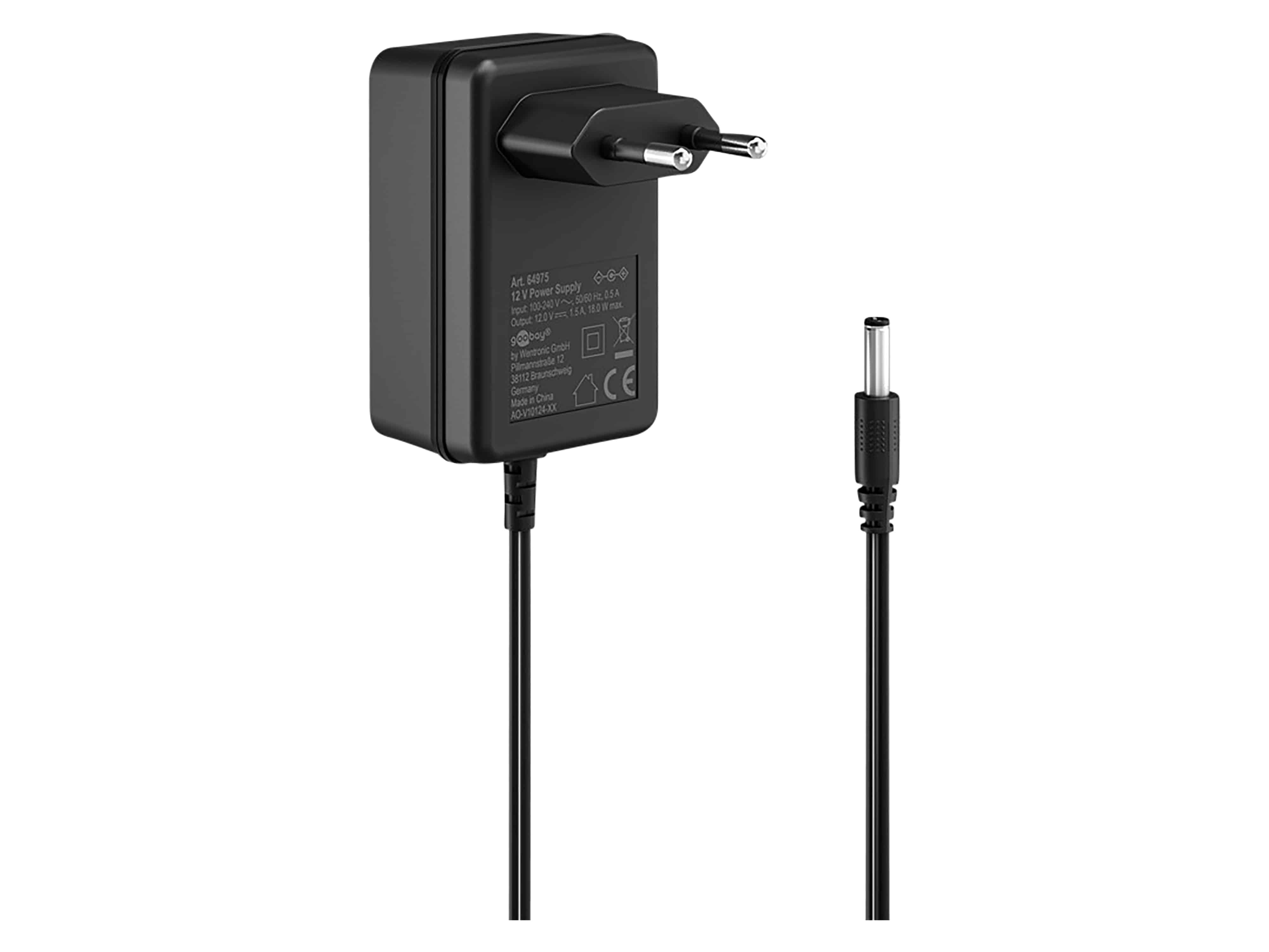 GOOBAY Universal-Netzteil 64975, 12 V-/1 A, 18 W, 5,5x2,1 mm, schwarz