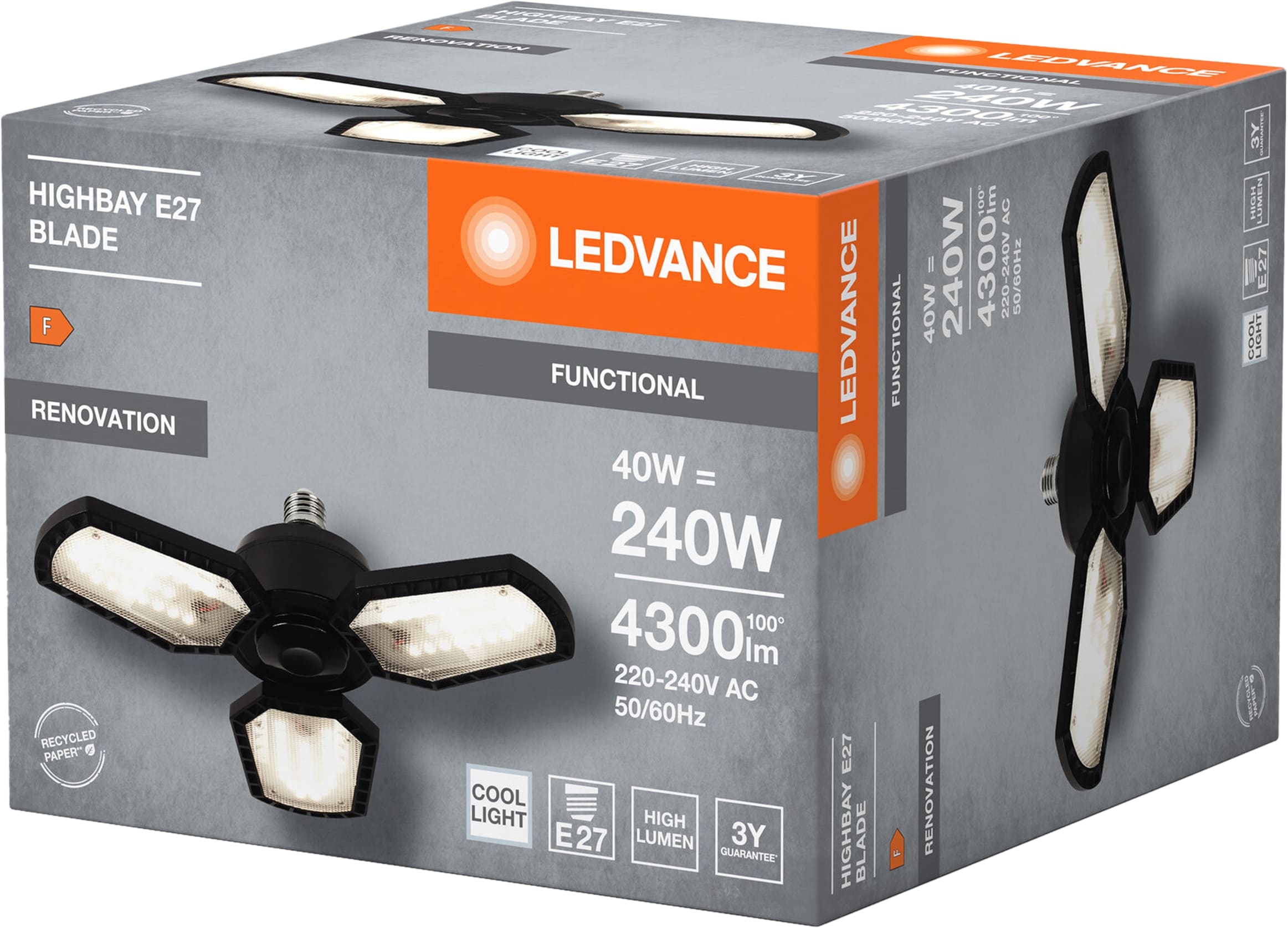 LEDVANCE LED-Deckenlampe Highbay Blade, E27, 40 W, 4300 lm, 4000 K