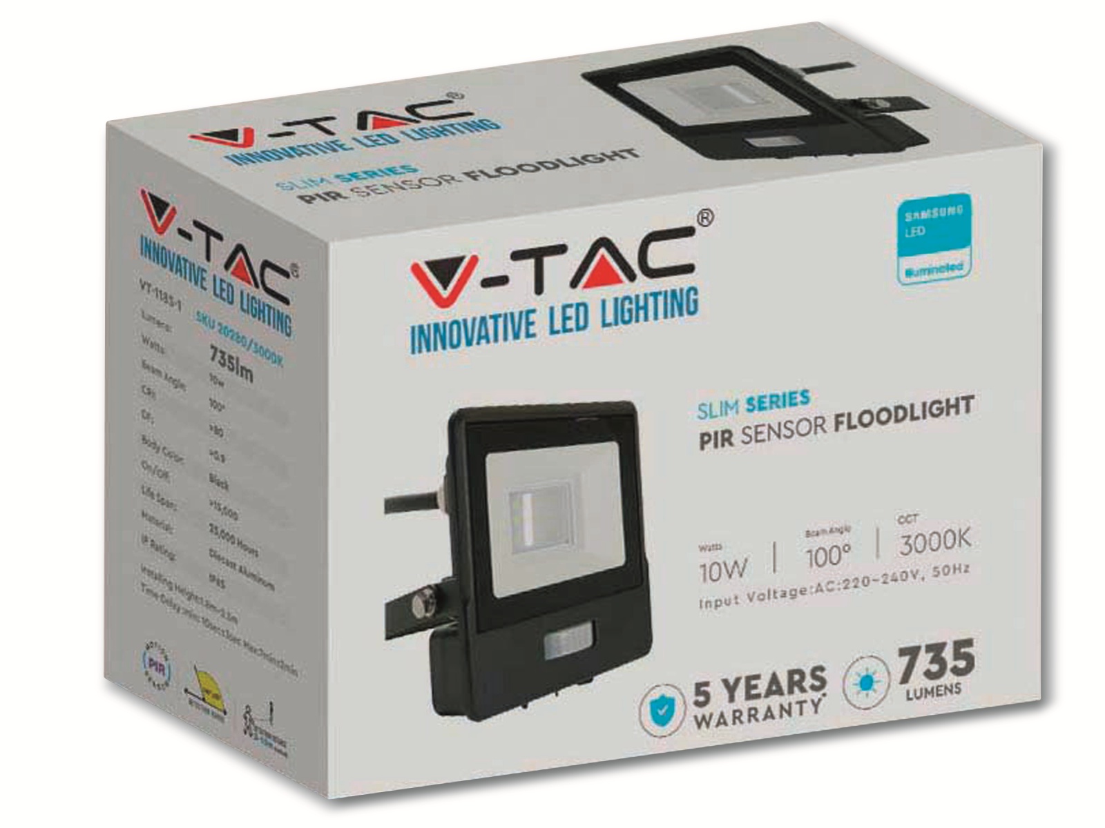 V-TAC LED-Fluter, Bewegungsmelder VT-118S-1 (20282) EEK: F, 10W, 735 lm, 6500K, schwarz