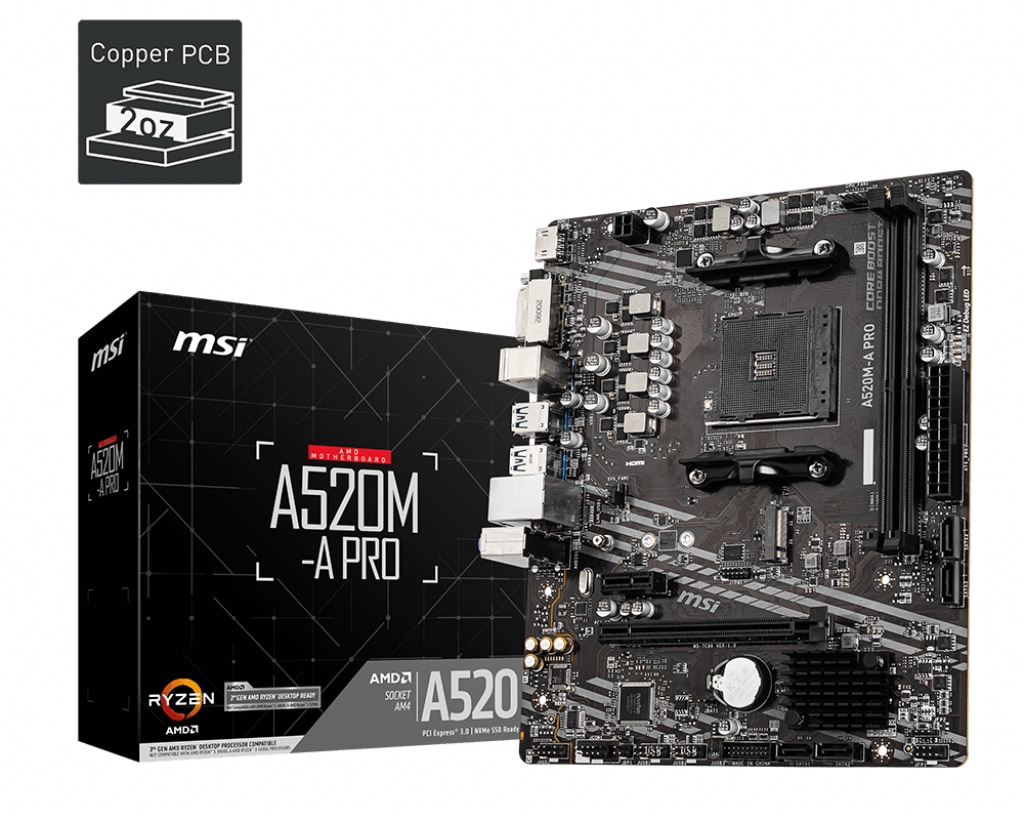 MSI Mainboard AM4 A520M-A PRO, mATX