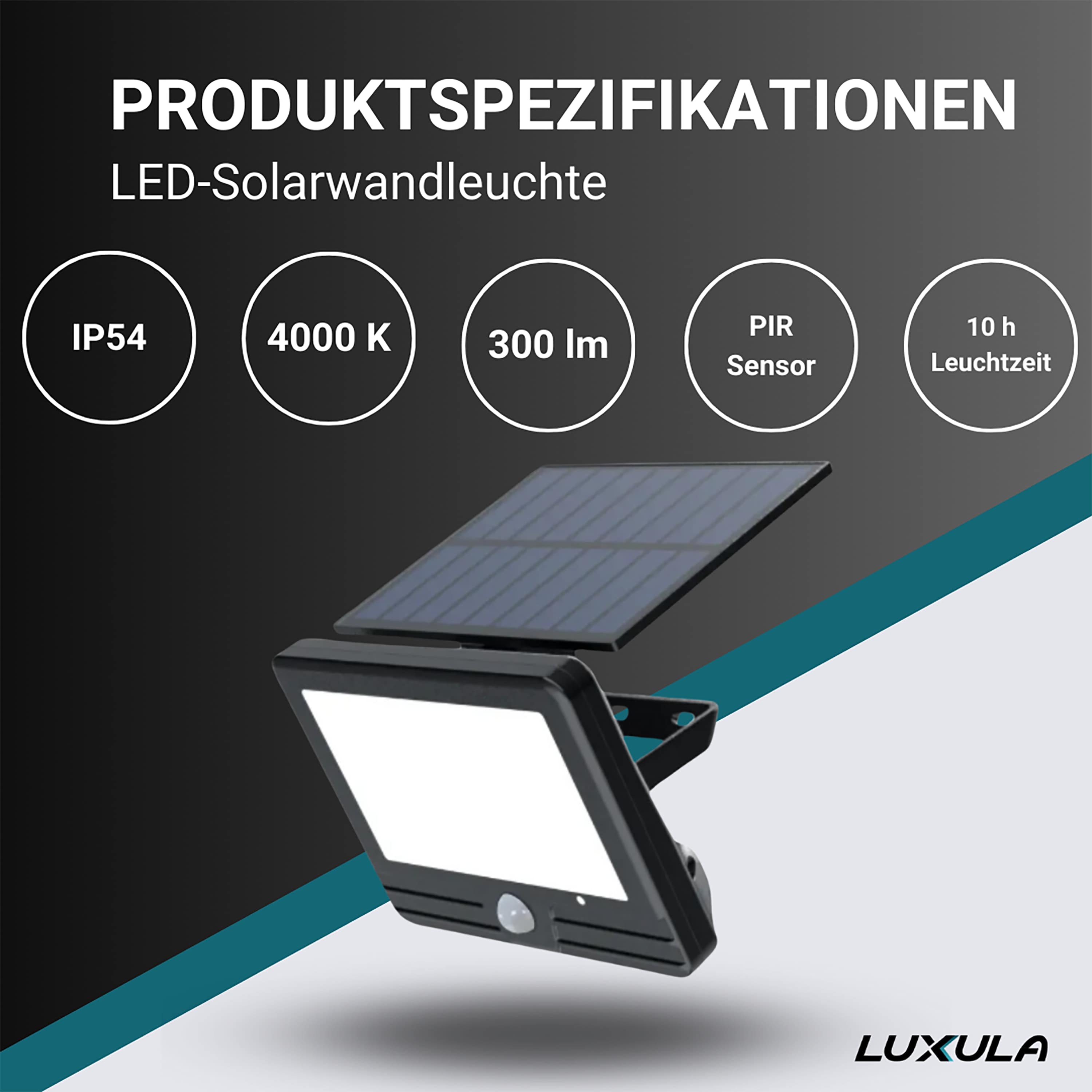 LUXULA Solar-LED Wandleuchte LXSO700125, PIR-Sensor, 4000K, IP54