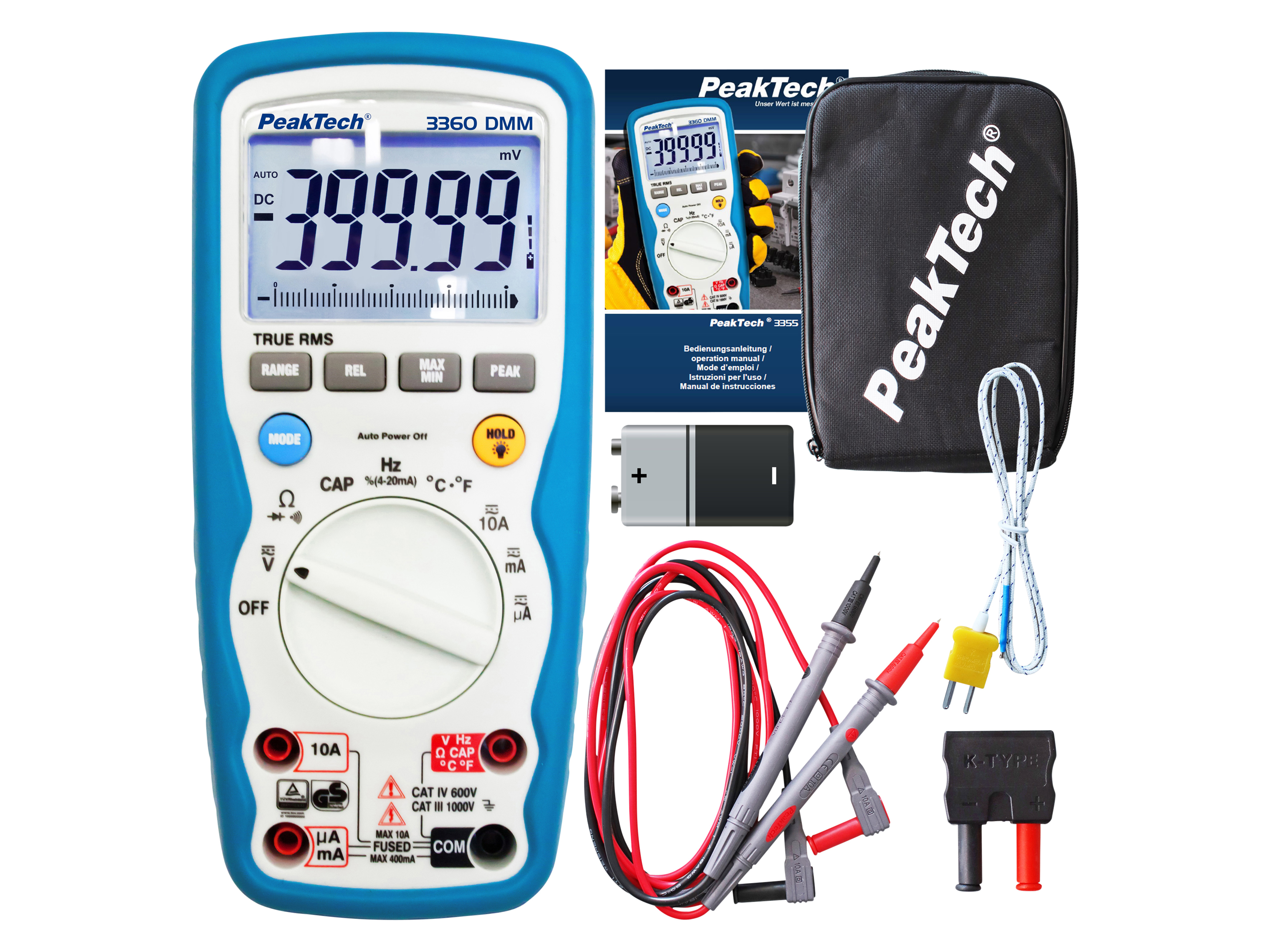 PEAKTECH Multimeter, P 3360, True RMS, IP67, 40000 Counts