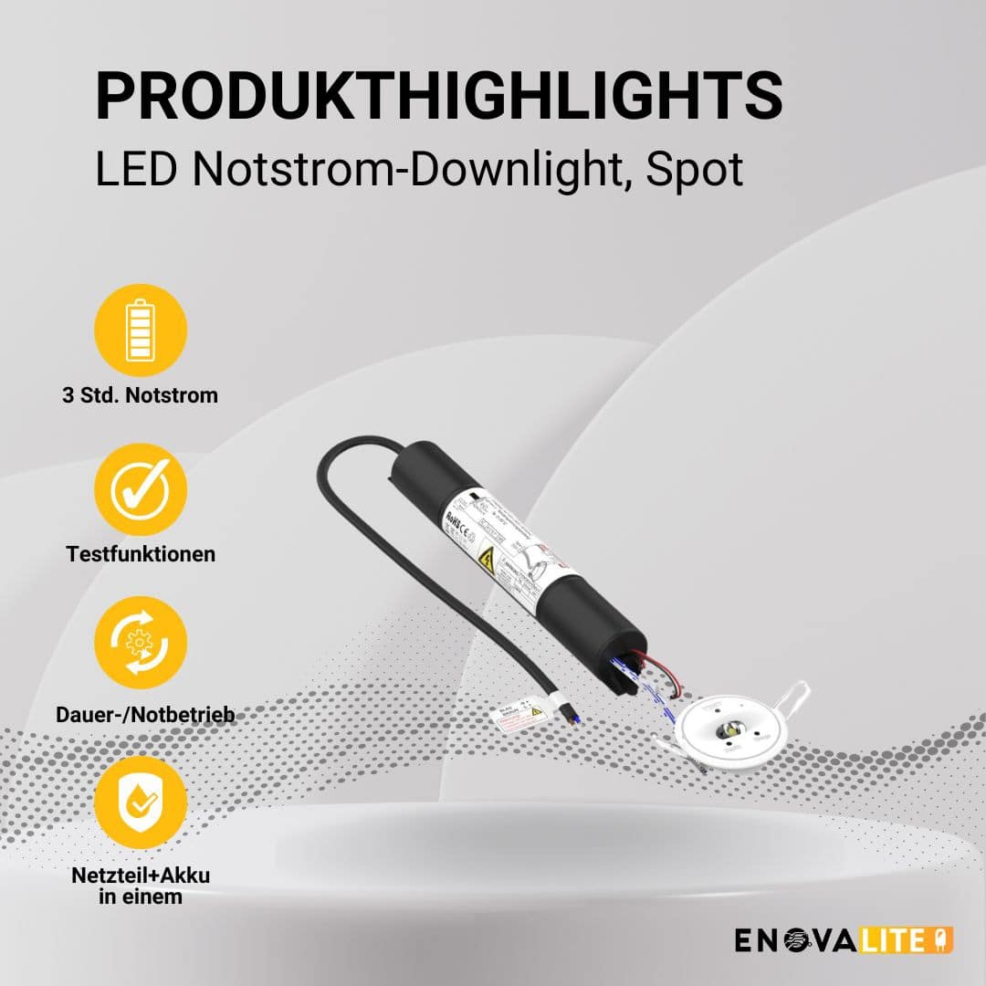 ENOVALITE LED-Fluchtwegleuchte, mit Notstromeinheit, Einbauspot