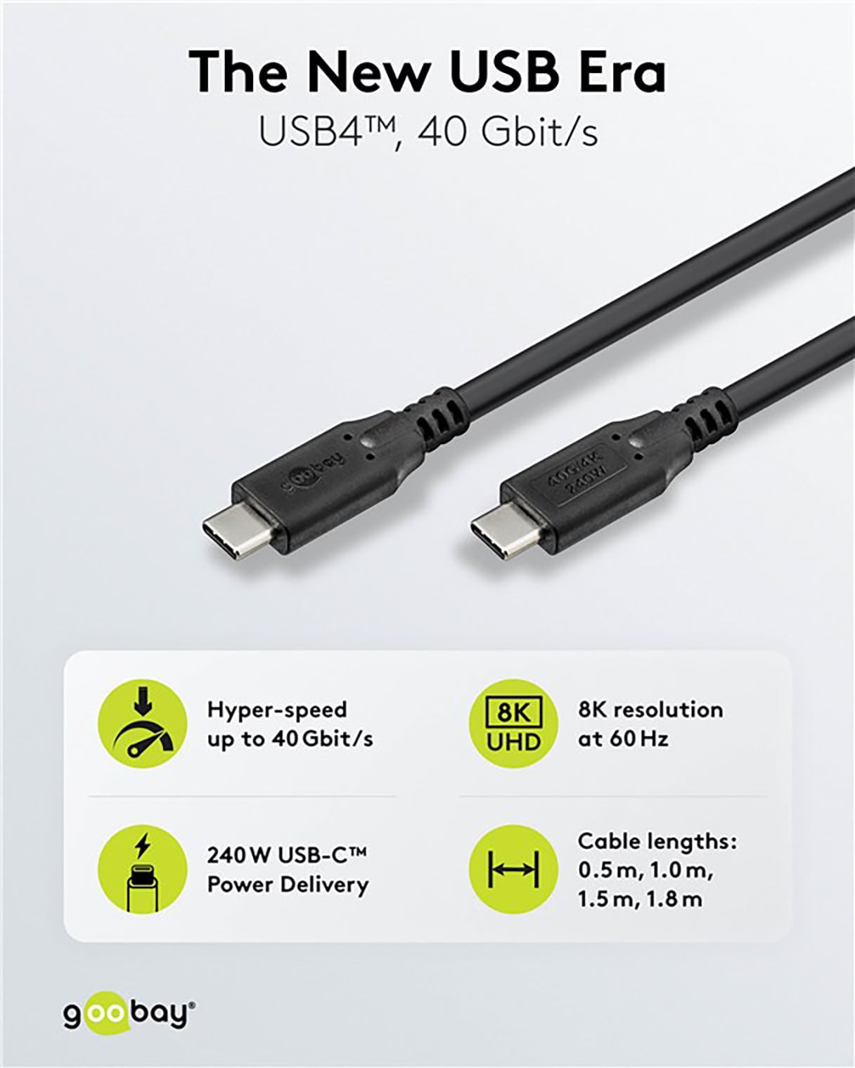 GOOBAY USB-C Kabel 74182 USB4 240W 1m schwarz 40 Gbit/s