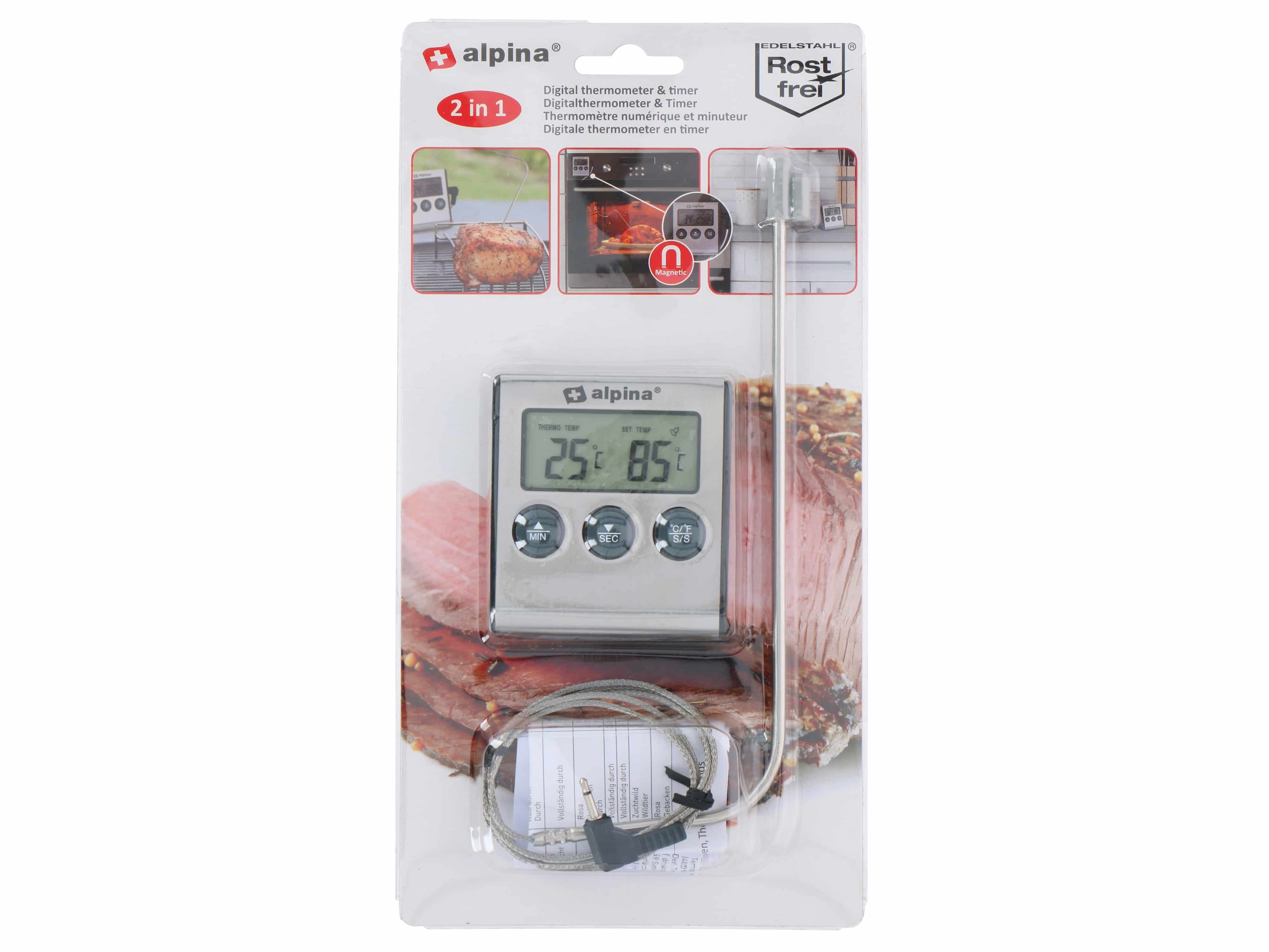  ALPINA Digitales-Küchenthermometer mit Temperatursonde -50 bis +250 Grad C.