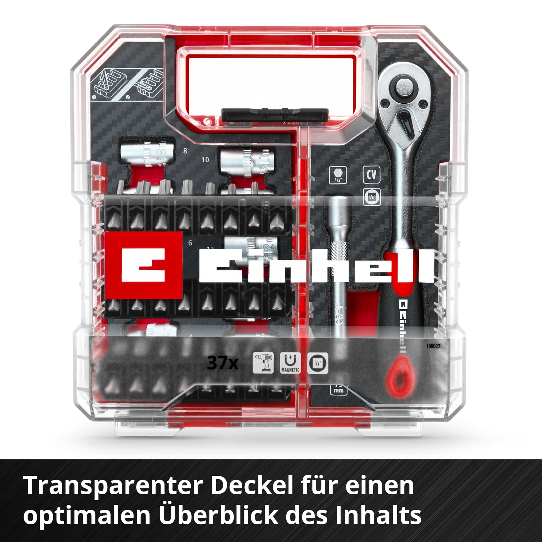 EINHELL Ratschen- & Bit-Set, 109022, L-Case, 37-teilig