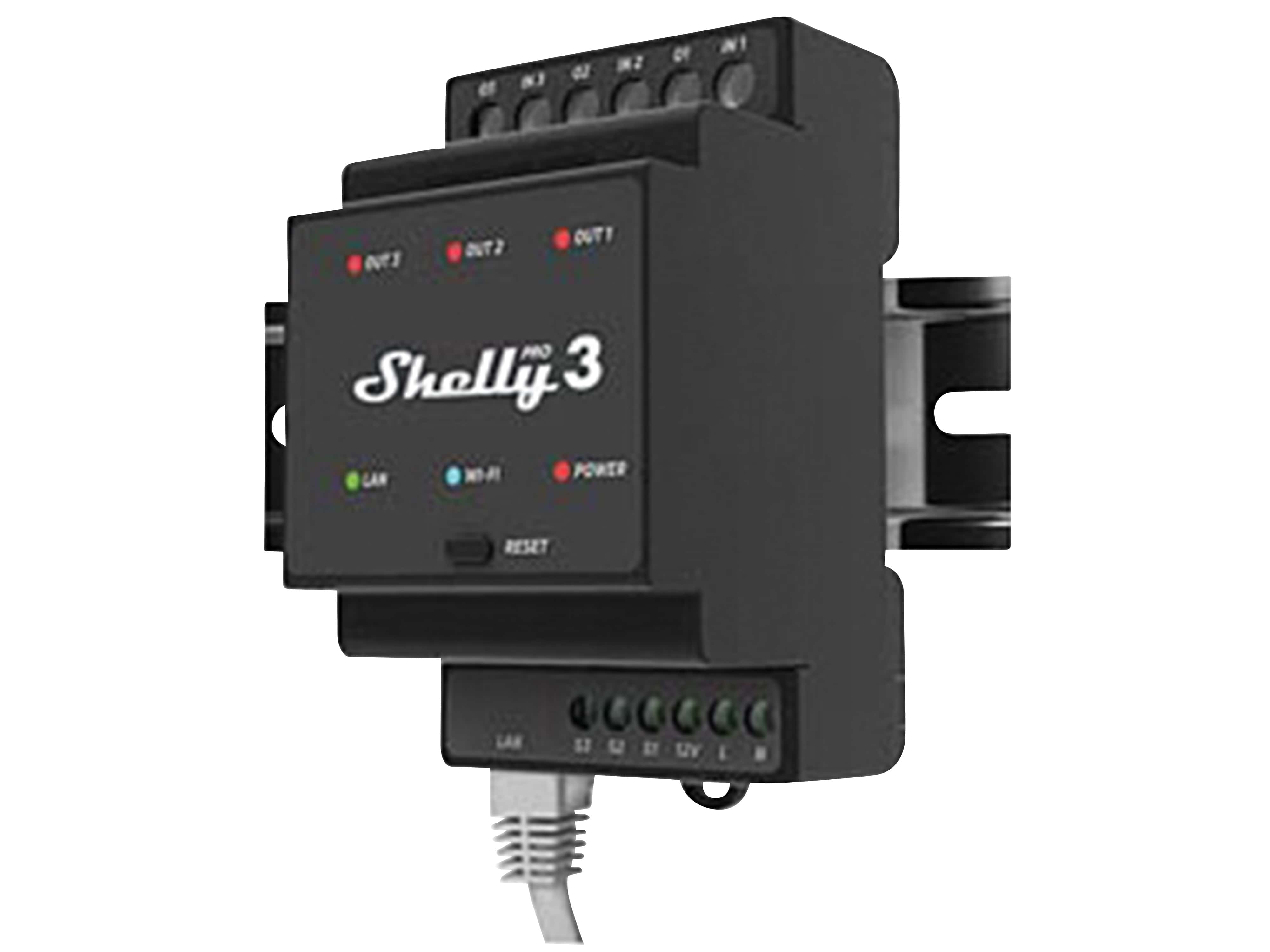 SHELLY WLAN & LAN Schaltaktor Pro 3, 3x 16 A, Bluetooth