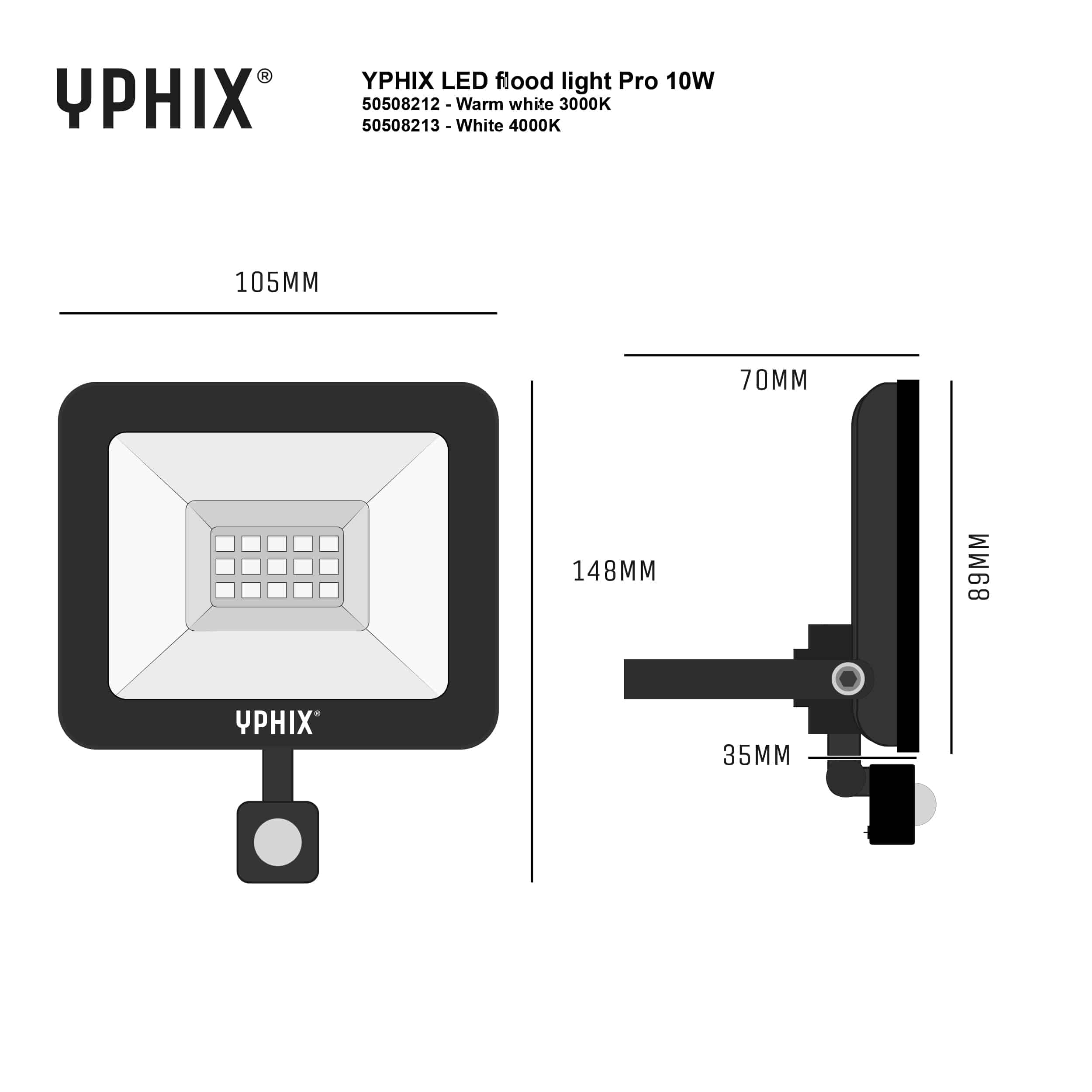 YPHIX LED-Baustrahler LED Floodlight John Sensor, 73625, 10 W, 3000 K