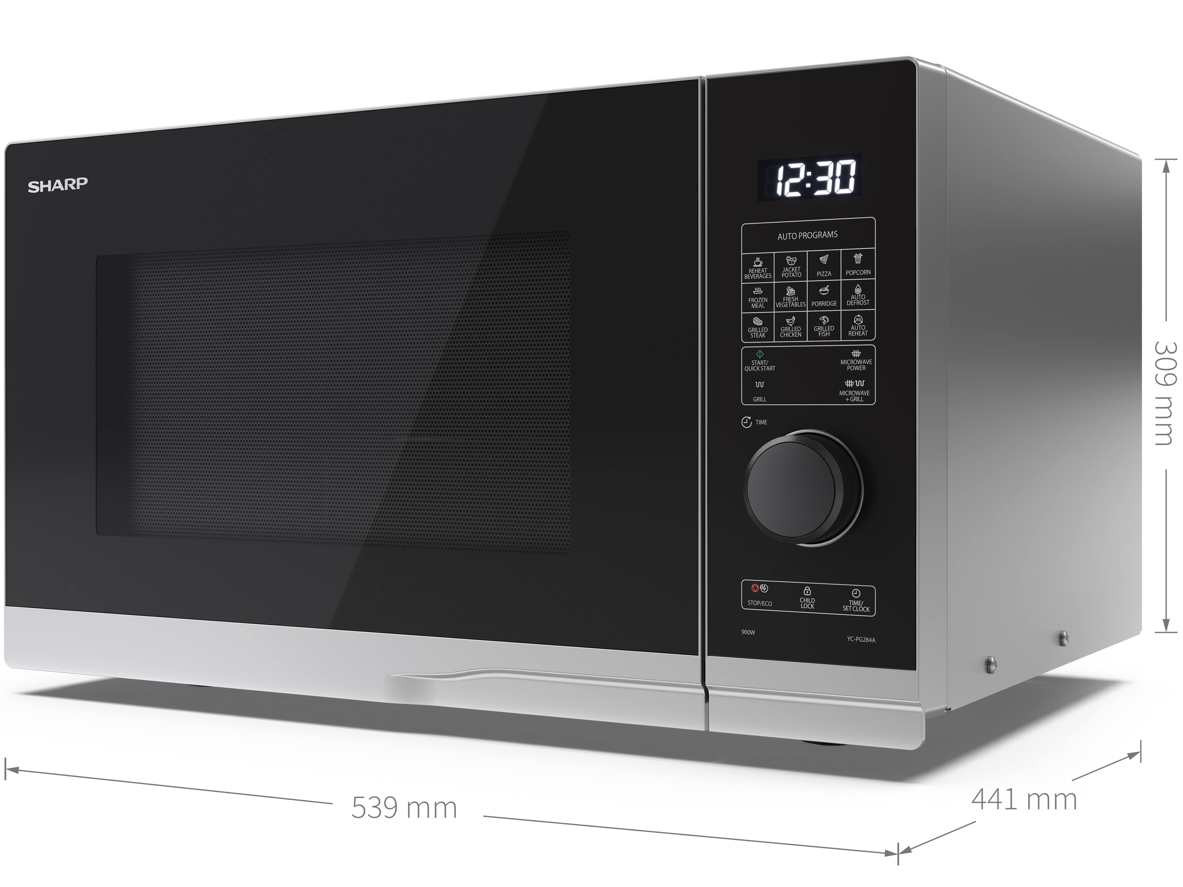 SHARP Mikrowelle YC-PG284AE-S, silber, mit Grill, 28 L, 10-Stufen, 900 W