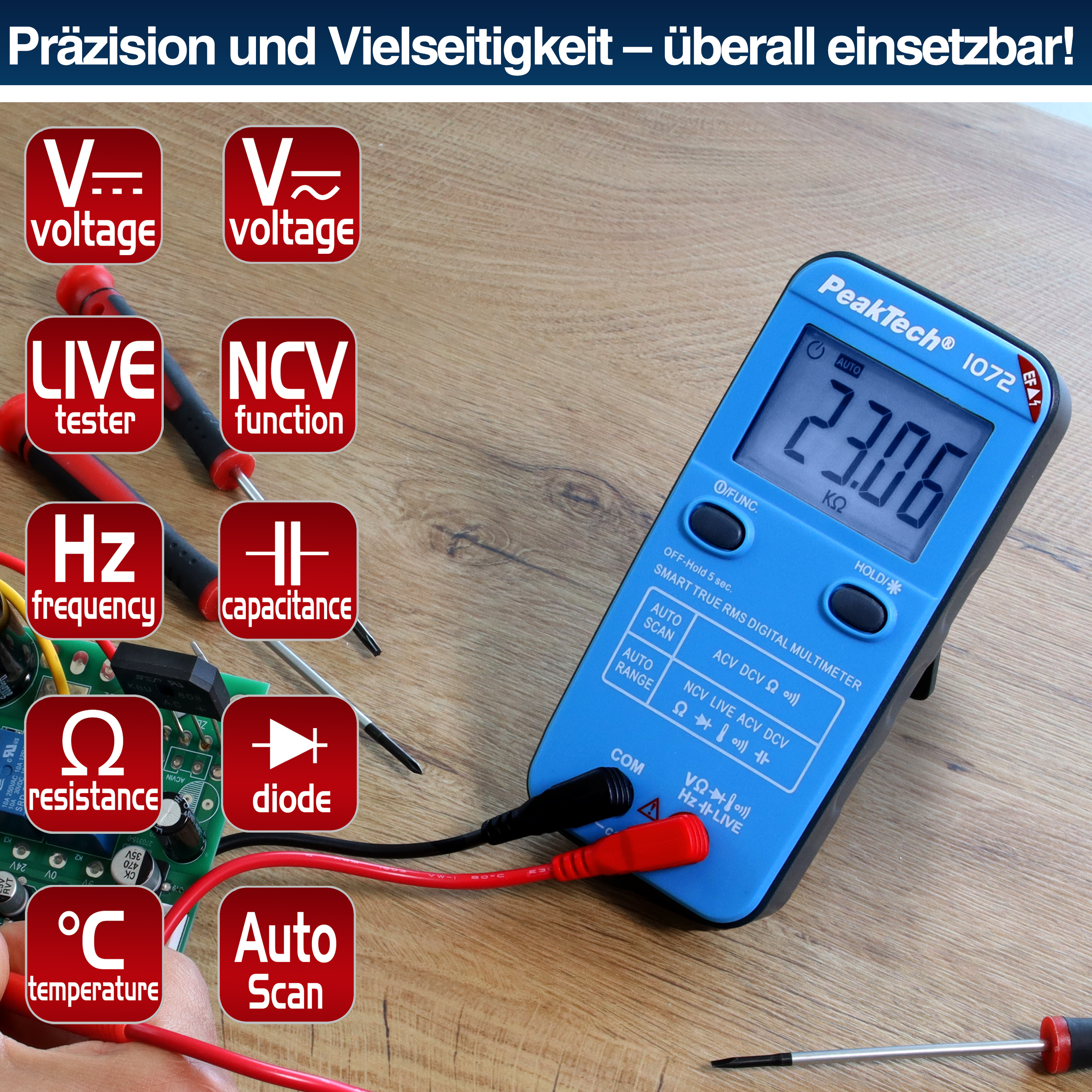 PEAKTECH Smart-Multimeter, P 1072, 600 V AC/DC, NCV, True RMS