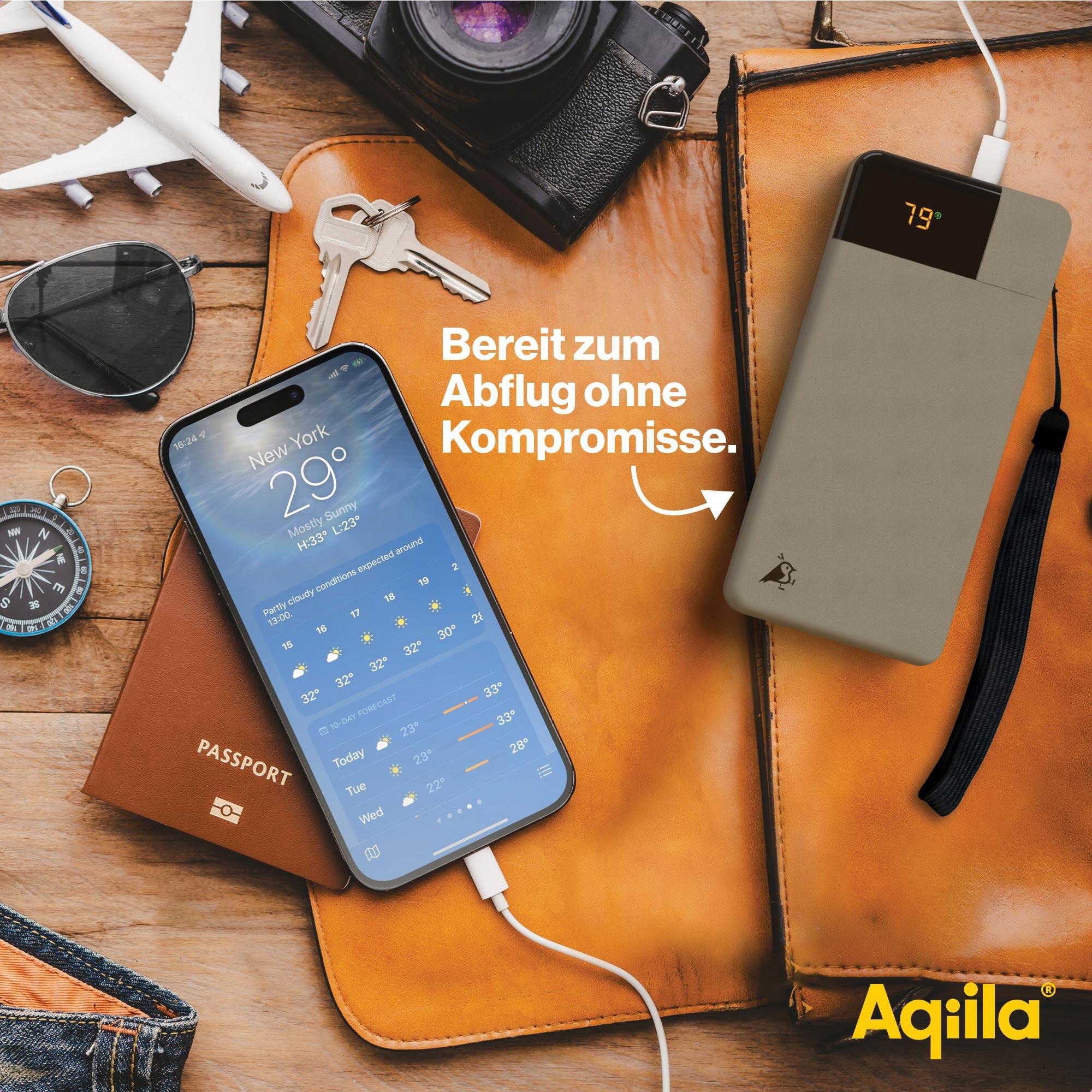 AQIILA Powerbank Powerbird B20, 20 W, 20.000mAh, 1x USB-A, 2x USB-C, moosgrün