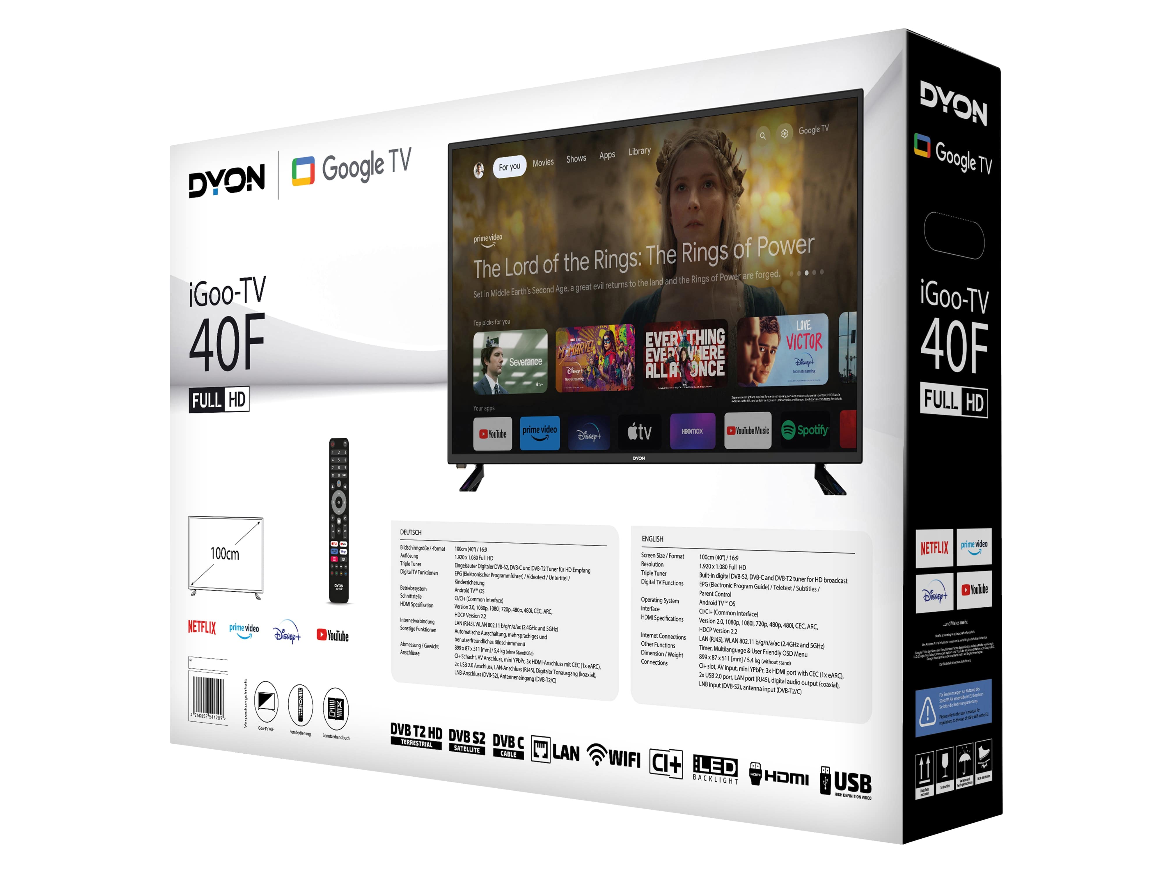 DYON LED-TV iGoo-TV 40F, 100 cm (40"), EEK F, FullHD