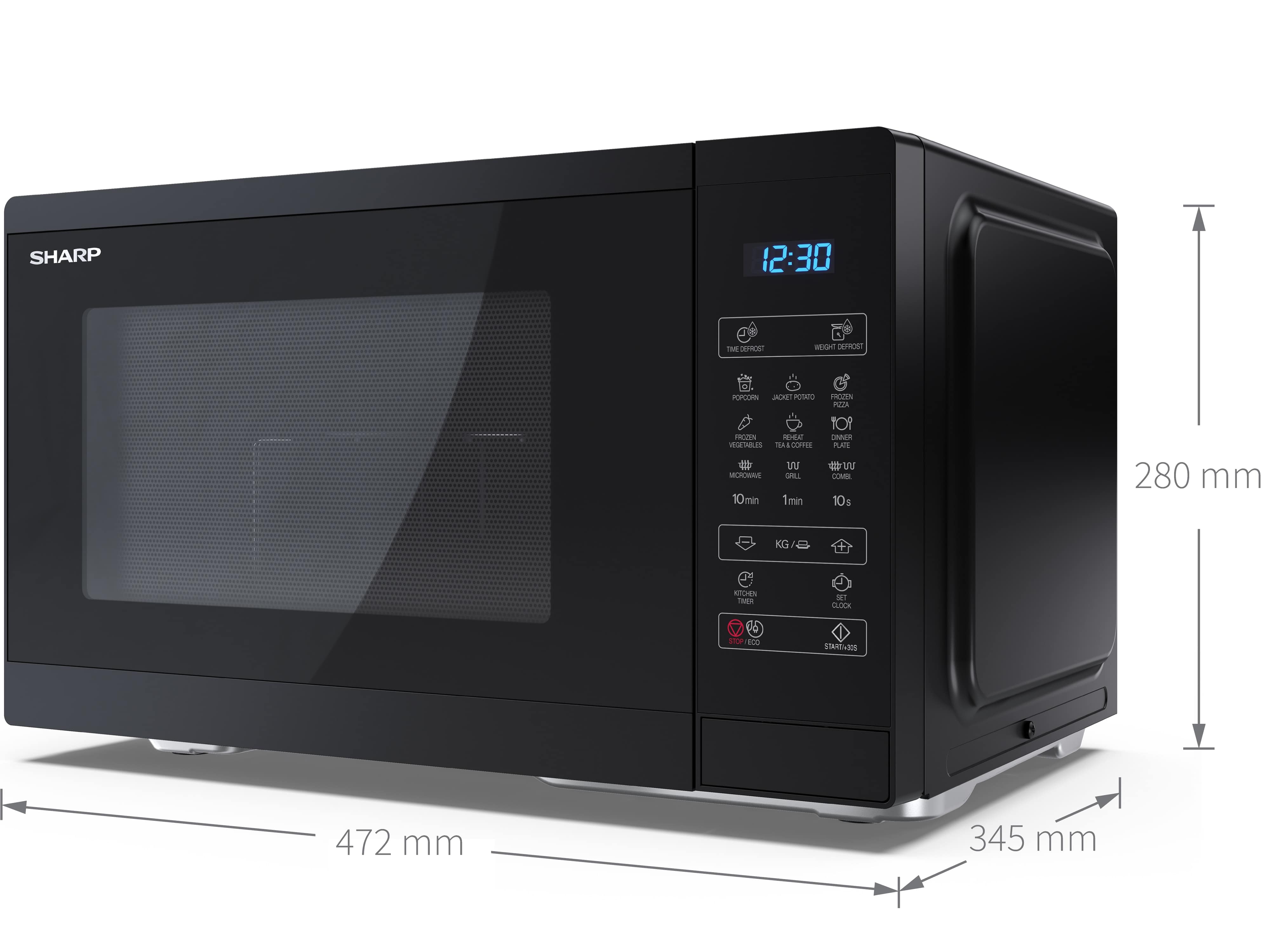 SHARP Mikrowelle YC-MG252AE-B, schwarz, mit Grill, 25 L, 11-Stufen, 900 W